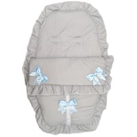 Plain Grey/Sky Car Seat Footmuff/Cosytoe With Large Bows & Lace
